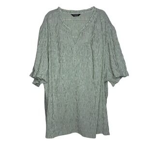 BLOOMCHIC Womens Size‎ 30 Green Striped Tunic Top Ruffle Trim Cottagecore Boho